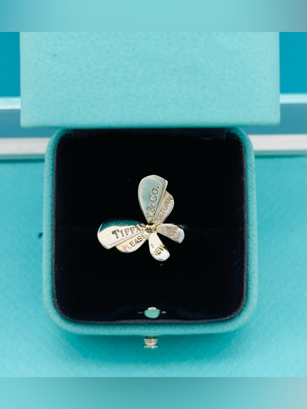 Return To Tiffany & Co. Silver Rose Gold Butterfly Ring Size 5 Lovebug Retired